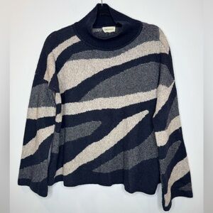 Armedangels wool blend abstract Navy Cream Striped mock neck Sweater size small